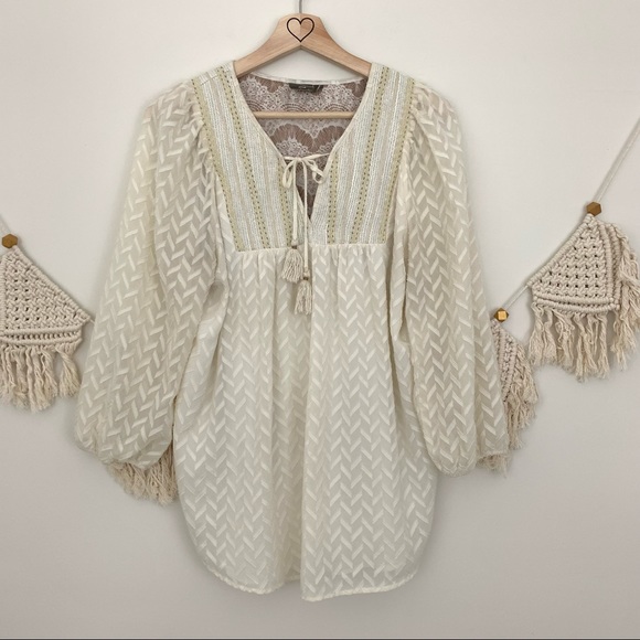 Anthropologie One September Attylie Embroidered Boho Peasant Blouse - Picture 1 of 10